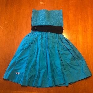 Hollister Blue Strapless Sundress with Navy Tie